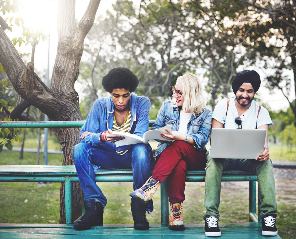 College students studying outside